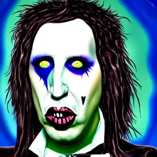 Image similar to graphic illustration, creative design, marilyn manson as alice cooper, biopunk, francis bacon, highly detailed, hunter s thompson, concept art