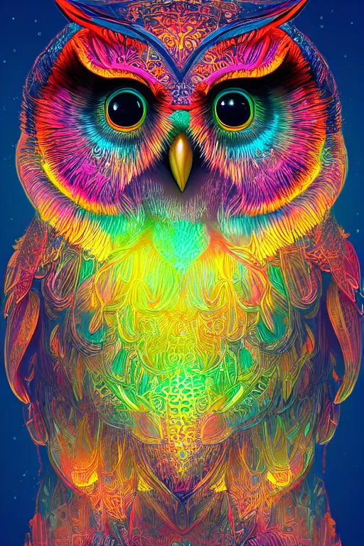 Image similar to glowing owl, beautiful colours, highly detailed, digital art, sharp focus, trending on art station