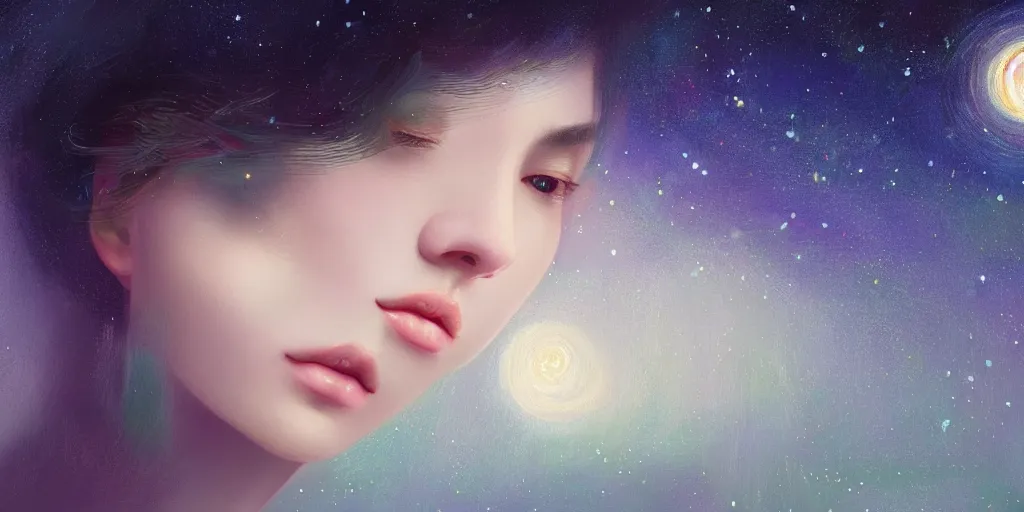 Image similar to breathtaking delicate detailed concept art painting beauty faces with starry night inside, by hsiao - ron cheng, bizarre compositions, exquisite detail, pastel colors, 8 k