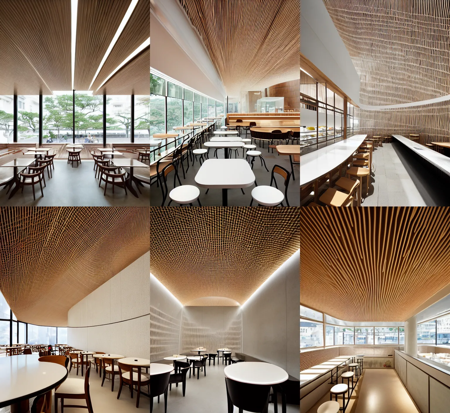 Prompt: ice cream cafe interior designed by tadao ando, intricate, elegant, highly detailed, architectural digest, archdaily, sharp focus, architectural photography,