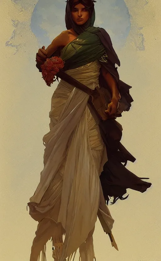 Image similar to a personification of the country Oman, highly detailed, digital painting, artstation, concept art, sharp focus, illustration, art by greg rutkowski and alphonse mucha