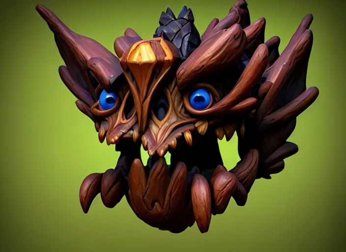 Image similar to brown wooden festeroot dragonskull treant head, stylized stl, 3 d render, activision blizzard style, hearthstone style, darksiders art style