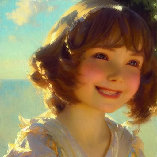 Prompt: a detailed portrait of am adorable smiling anime girl, summer light, painting by gaston bussiere, craig mullins, j. c. leyendecker