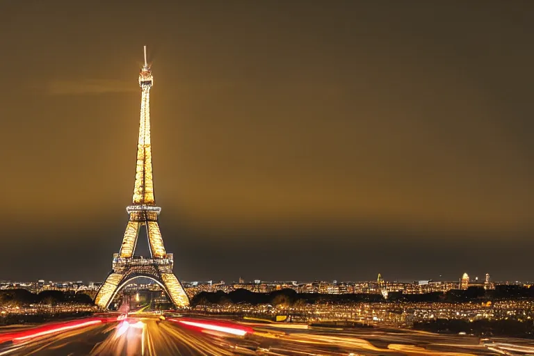 Prompt: the eiffel tower with as a car, cinematic photograph, car commercial photograph, amazing lighting, stunning,