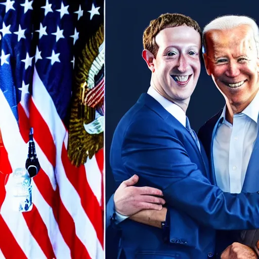 Image similar to 4 k portrait sony a 7 f 2. 8 of mark zuckerberg as a taliban leader hugging us president joe biden as a taliban leader