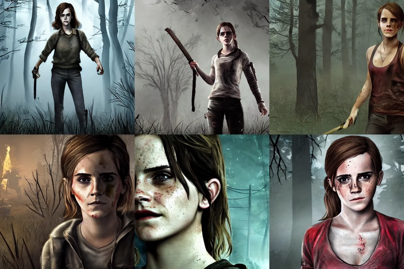 Prompt: Emma Watson as a survivor in Dead By Daylight