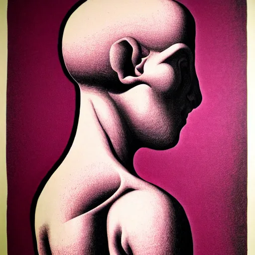 Image similar to pink surreal head anatomical atlas dissection center cut, lithography on paper conceptual figurative ( post - morden ) monumental dynamic soft shadow portrait drawn by hogarth and escher, inspired by goya, illusion surreal art, highly conceptual figurative art, intricate detailed illustration, controversial poster art, polish poster art, geometrical drawings, no blur