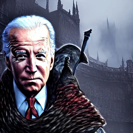 Image similar to Joe biden in Bloodborne, 8k digital artwork