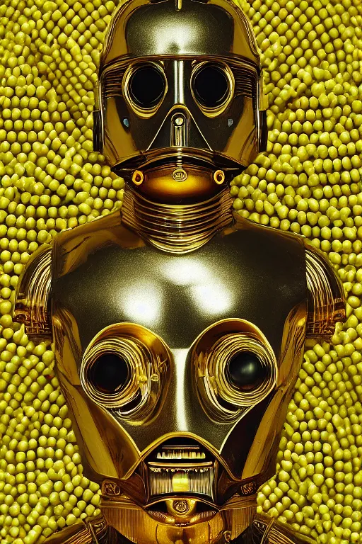 Image similar to 📷 c 3 po is pea, made of food, head portrait, dynamic lighting, 4 k