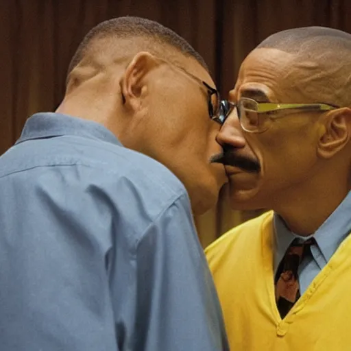 Image similar to walter white kissing gus fring