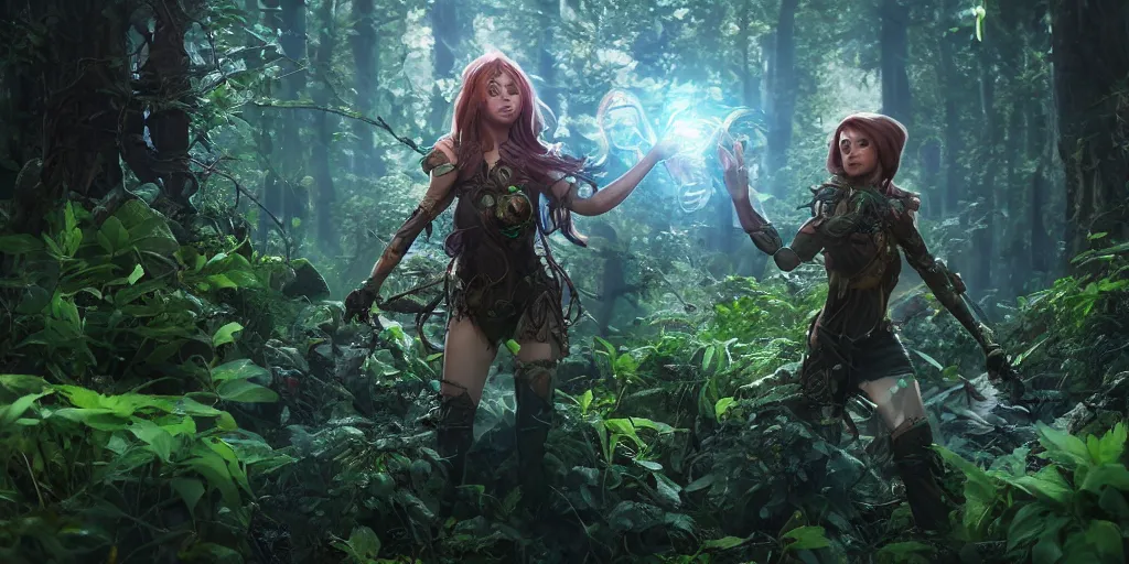 Image similar to female earth mage, high quality character design, action pose : : spotlight, magical, biopunk, forestpunk, forest, mushrooms, high detail, 8 k, oled, shadows, reflections, digital art, official art, octane render, dynamic camera angle, unreal engine