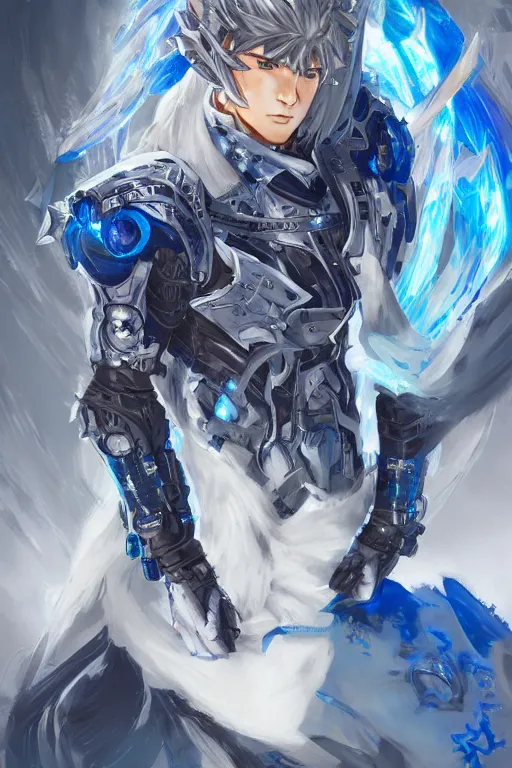 Image similar to concept art, anime portrait of a ninja cyborg warrior wearing an intricate azure wolf themed armor by Masamune Shirow, Stanley Artgerm Lau, WLOP, Rossdraws, James Jean, Andrei Riabovitchev, Marc Simonetti, and Sakimichan, trending on artstation