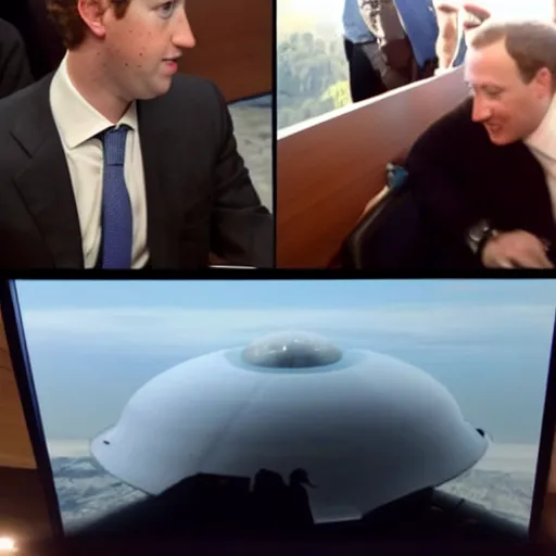 Image similar to Mark Zuckerberg steering a UFO