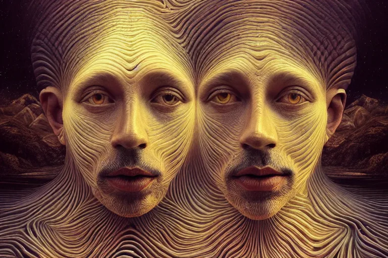 Image similar to surreal Portrait of The God who made the world and everything in it who is the Lord of heaven and earth and does not live in temples built by hands in dmt chromatic surreal liquid enviroment , elegant, highly detailed, smooth, photoreal, sharp focus, illustration, beautiful, geometric, dmt trending on artstation, cinematic, artwork by WLOP