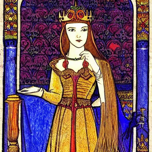 Image similar to beautiful young medieval queen by ivan bilibin