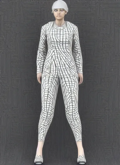 Image similar to : women with maze pattern skin dalle2 3d render unity unrealengine octane