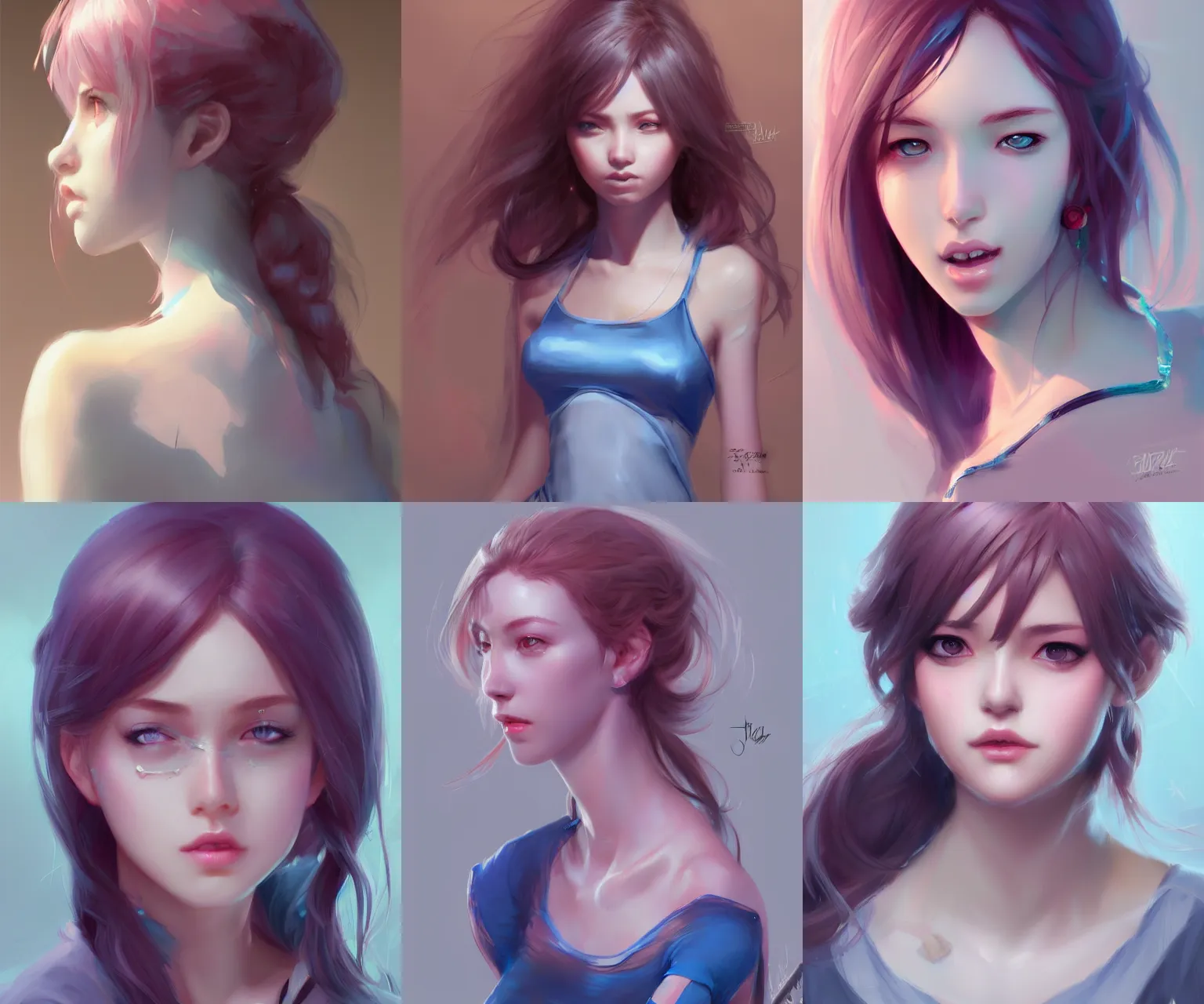 Prompt: Bella ragazza, bubblegum, visualartzi, korean, and blue image, concept art by James Paick, Charlie Bowater, Krenz Cushart, highly detailed, ultra detailed, ultra realistic, trending on artstation, cgstudio