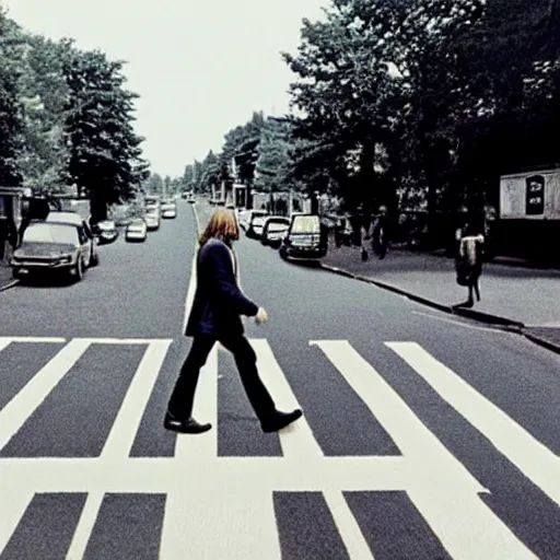 Prompt: Kurt cobain crossing abbey road