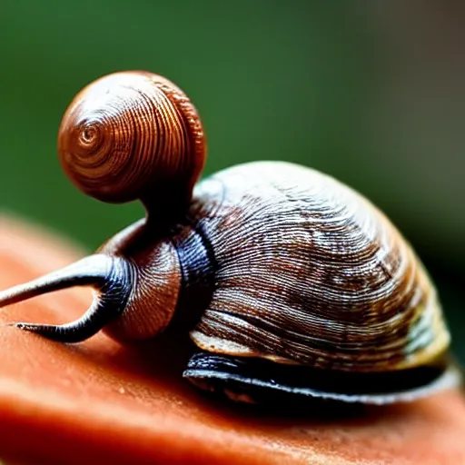 Image similar to a snail giving its inaugural speech after being elected president