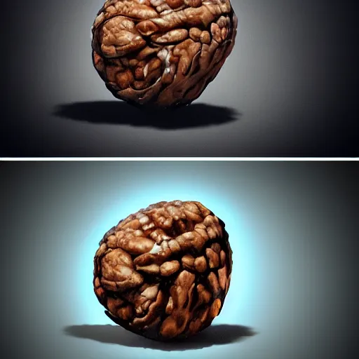 Prompt: a walnut bursting out of its shell, action shot, digital art, trending on artstation, intricate