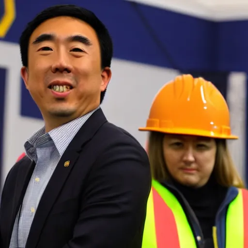 Prompt: Andrew Yang wearing a hard hat