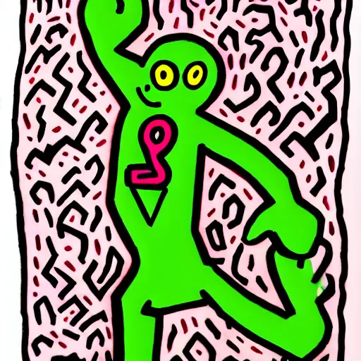 Image similar to cosmic horror in the style of keith harring,