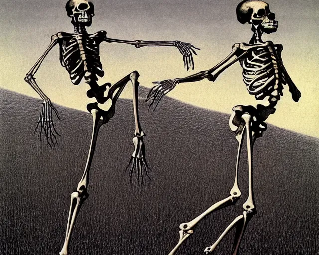 Image similar to eastern european springtime skeleton dancing danse macabre by zdzisław beksinski and gustave dore and alphonse mucha