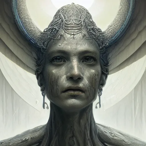 Image similar to portrait of a biblical angel, rnst haeckel, artgerm, greg rutkowski, h. r. giger and zdislaw beksinski, trending on artstation