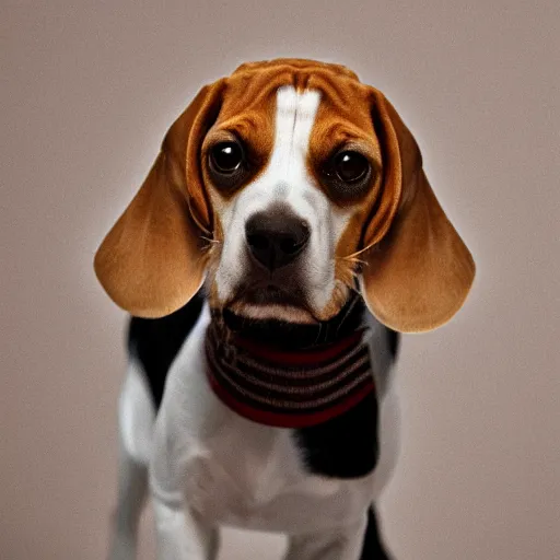 Prompt: a beagle wearing hat