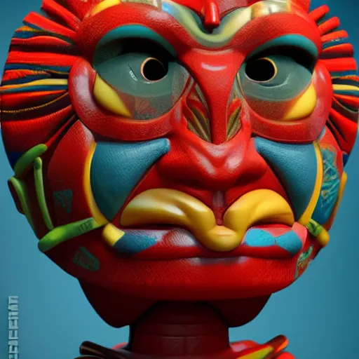 Prompt: closeup 3 d toy maori god as funco toy, plastic, sss, octane 4 k render, studio lighting, artstation, cyan photographic backdrop, 8 5 mm, f 2. 8 aperture