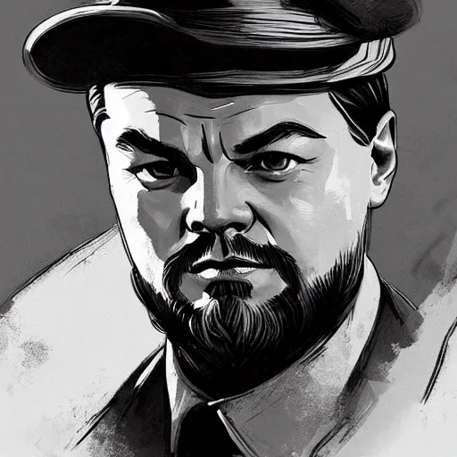 Image similar to portrait of leonardo dicaprio as a russian bolshevik leader vladimir lenin in team fortress 2 style, epic, tragic, military art, fantasy, hd shot, digital portrait, beautiful, artstation, comic style, by artgerm, guy denning, jakub rozalski, magali villeneuve and charlie bowater