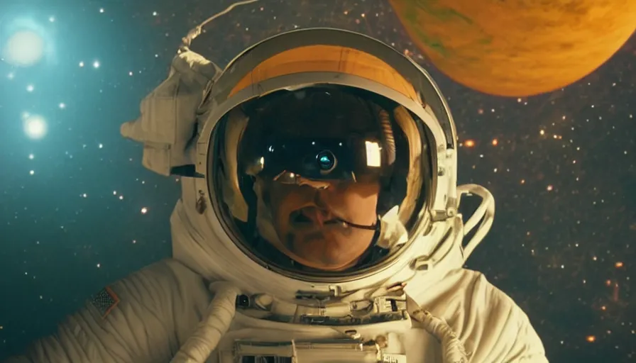 Image similar to movie still of a transcendental astronaut being, cinematic composition, cinematic light, anamorphic lens