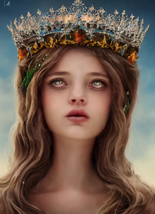 Image similar to closeup face profile portrait of a fairytale princess wearing a crown eating cakes, bikini, depth of field, zeiss lens, detailed, symmetrical, centered, fashion photoshoot, by nicoletta ceccoli, mark ryden, lostfish, breathtaking, 8 k resolution, extremely detailed, beautiful, establishing shot, artistic, hyperrealistic, octane render