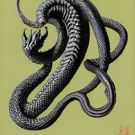 Image similar to a male naga, serpent body, kentaro miura art style