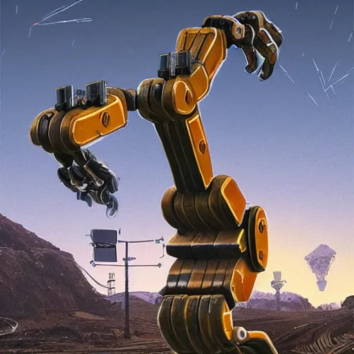 Image similar to giant quadrupedal mining robot, four legs, highly detailed body, industrial robot, photorealistic camera shot, in the style of simon stalenhag