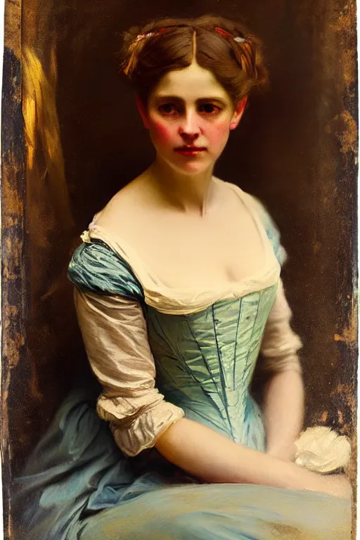 Image similar to soft colorsphotograph imax and solomon joseph solomon and richard schmid and jeremy lipking victorian loose genre loose painting full length portrait painting of pretty rich victorian woman disney