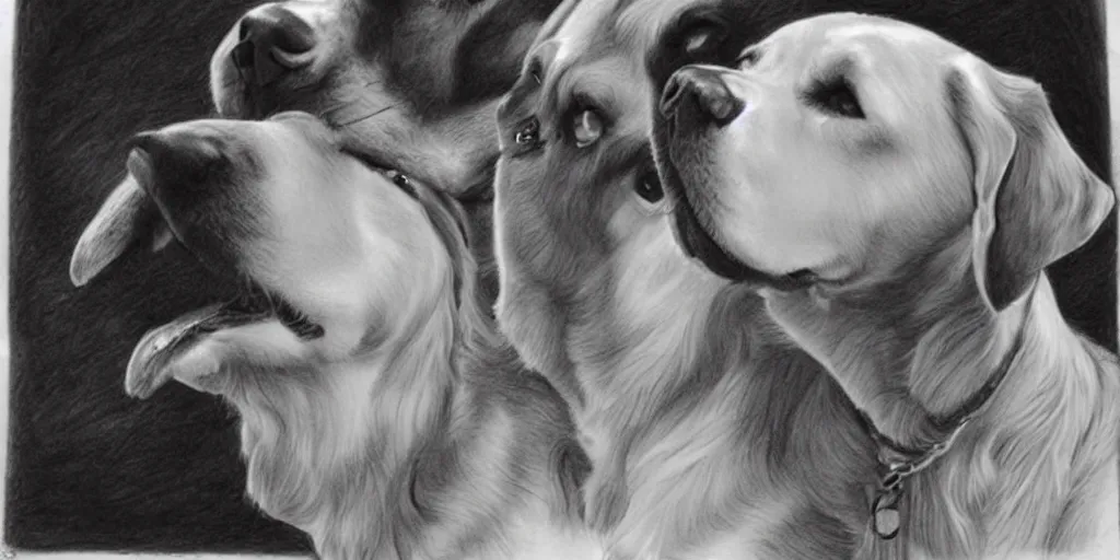 Image similar to beautiful pencil drawing of karim benzema and a golden retriever