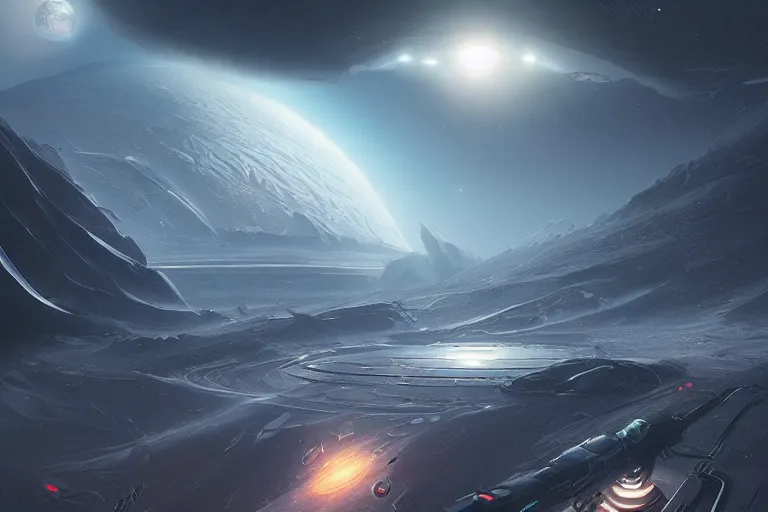 Prompt: futuristic space landscape by Jessica Rossier and HR Giger