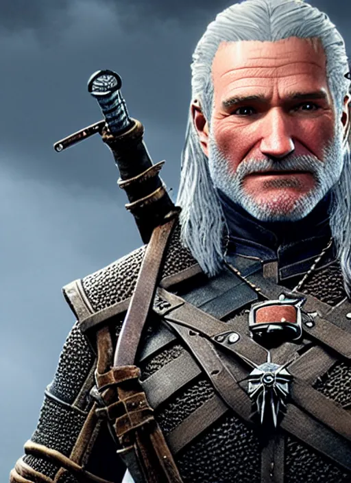 Prompt: Robin Williams in The Witcher 3, gameplay, 8k, HD