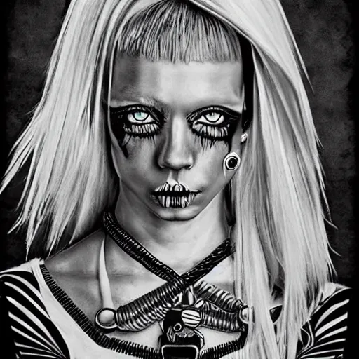 Image similar to black and white zeff art style die antwoord photo realistic
