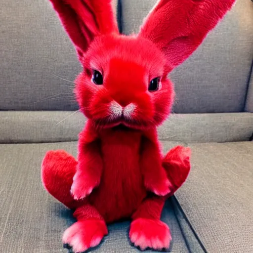 Image similar to an adorable crimson bunny creature with heart patters on its fur