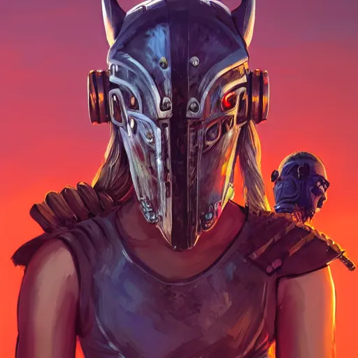 Image similar to cyberpunk viking helmet mask warrior goddess robot ninja fantasy, art gta 5 cover, official fanart behance hd artstation by jesper ejsing, by rhads, makoto shinkai and lois van baarle, ilya kuvshinov, ossdraws