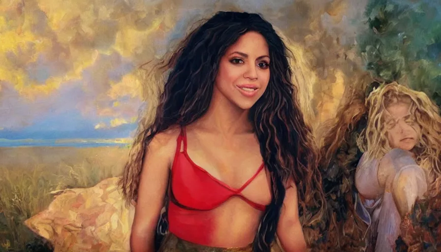 Prompt: oil painting of the singer shakira creating a husband