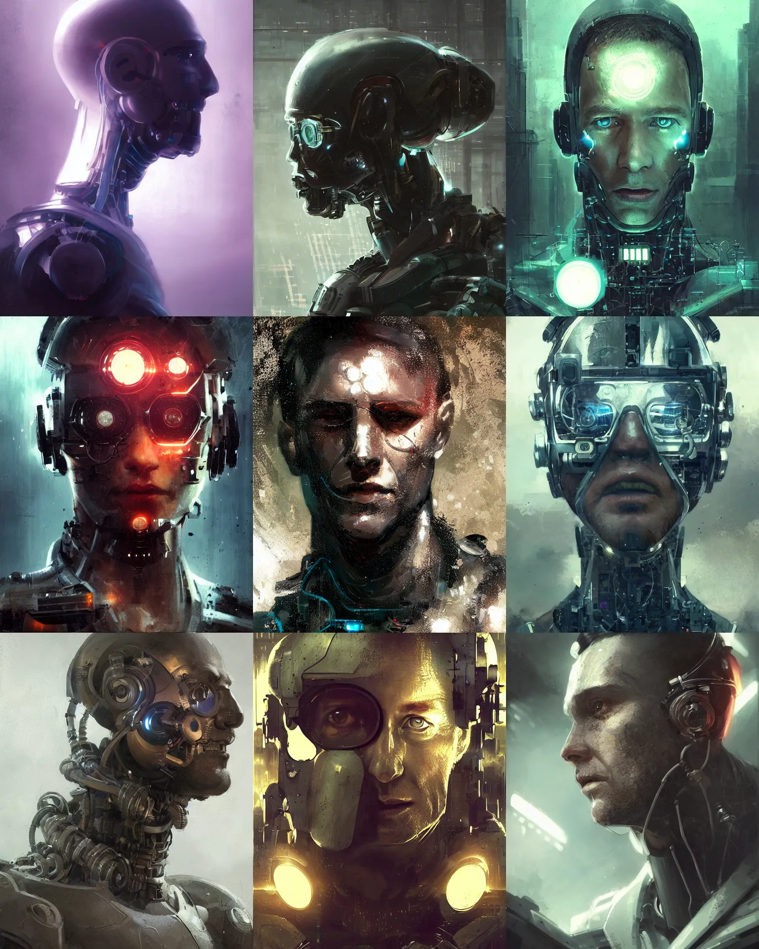 Image similar to a laboratory engineer man with cybernetic enhancements seen from a distance, scifi character portrait by greg rutkowski, craig mullins, 1 / 4 headshot, cinematic lighting, dystopian scifi outfit, profile picture, mechanical, cyborg, half robot