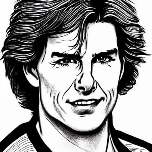 Image similar to a portrait drawing of Tom Cruise drawn by Robert Crumb