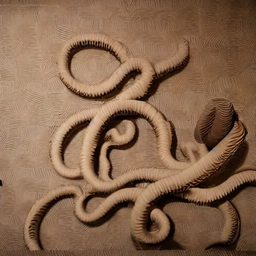 Image similar to tentacles made of brown corrugated cardboard, cut out of cardboard, realistic photography, fantasy