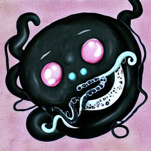 Prompt: a cute art of black ink slime in form of liquid black cat with tentacles , claymation, Aardman animation, dnd slime art