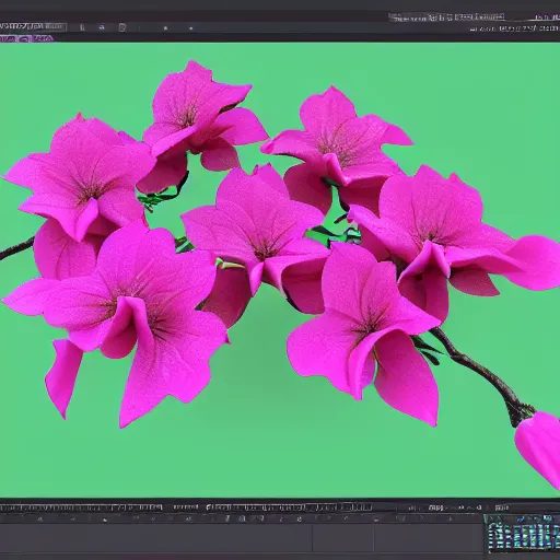 Image similar to A 3D reconstruction of a flowers Bougainvillea with 10 pedals evenly dispersed and Stamens in the center, rendered in Unity, 3ds Max Design, Blender, and Maya