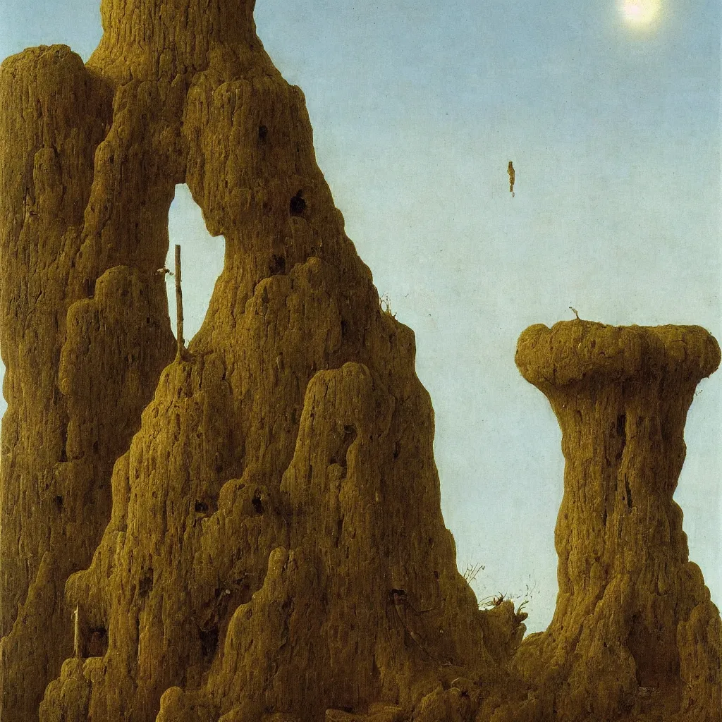 Prompt: a single colorful!! simple! fungus tower clear empty sky, a high contrast!! ultradetailed photorealistic painting by franz sedlacek, jan van eyck, hard lighting, masterpiece, png