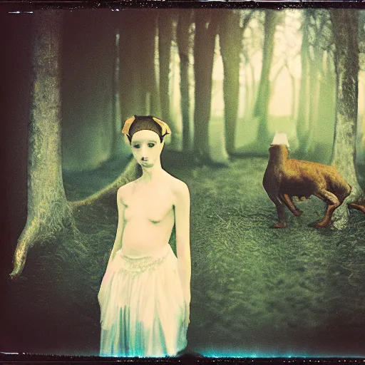 Image similar to kodak portra 4 0 0, wetplate, photo of a surreal artsy dream scene, horror, animal, carneval, grotesque, photographed by paolo roversi style